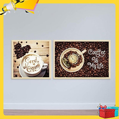 Bộ 2 tranh treo tường hình cà phê sáng W2044