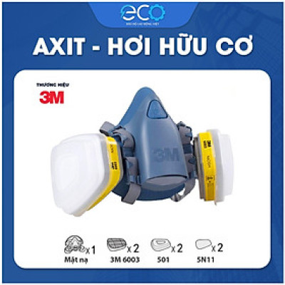 Combo (7 món) mặt nạ phòng độc 3M 7501, 7502 kết hợp phin lọc 3M 6003, tấm lọc bụi 5N11 cùng nắp giữ 501  lọc hơi độc Hơi hữu cơ vô cơ Phun sơn Phun xịt thuốc sâu Mặt nạ chính hãng 