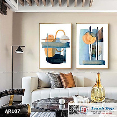 Bộ 2 tranh canvas decor phong cách minimalist, trừu tượng hiện đại - AR107