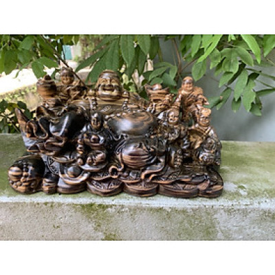 Tượng phật di lặc ngũ phúc bằng gỗ mun kt 30×15×15cm