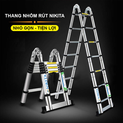 Thang Nhôm Rút Đa Năng 3m8 NKT-AI38E - Hàng Chính Hãng NIKITA - Công Nghệ Tiên Tiến Nhật Bản - Tiêu Chuẩn Châu Âu