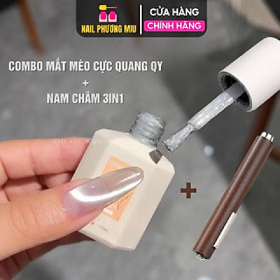 Combo Sơn Gel Mắt Mèo Cực Quang QINGYOU Và Nam Châm 3in1 Cán Gỗ Cao Cấp Siêu Từ Tính Đẩy Hiệu ứNg Mắt Mèo tráng gương Làm Nail Siêu Sáng Hot Nữ Women