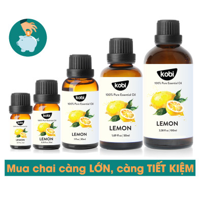 Tinh Dầu Chanh Tươi Kobi Lemon Essential Oil Dùng Xông Phòng, Giúp Thanh Lọc Không Khí, Tăng Cường Miễn Dịch, Tinh Thần Sảng Khoái, Làm Sạch Đồ Dùng Gia Đình