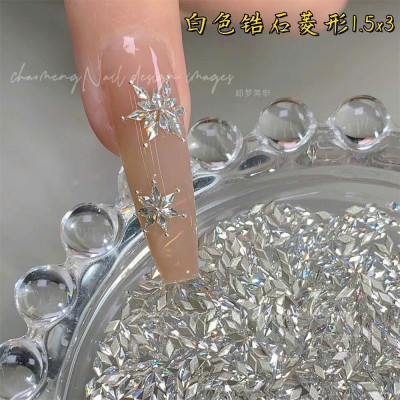 Đá Khối Diamond Chân Bằng Hình Thoi Gắn Móng Siêu Sáng, Set 100 Viên Charm Làm Nail Size Mini Màu Trắng Thủy Tinh Lấp Lánh