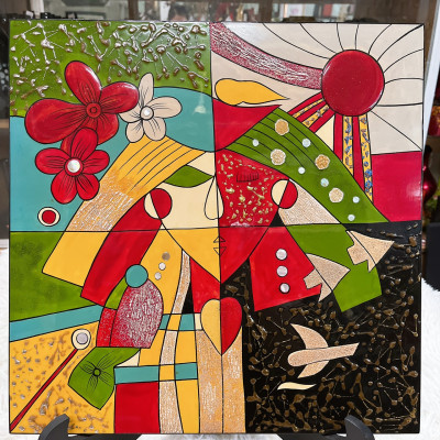 Tranh Sơn Mài - Họa Tiết PICASSO | Size 40x40 cm | Kèm Khung Sơn Mài Cao Cấp