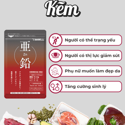Viên Uống Bổ Sung Kẽm Hỗ Trợ Tăng Cường Sinh Lý, Giúp Tóc Chắc Khỏe, Giảm Gãy Rụng, Đẹp Da Seedcoms Nhật Bản