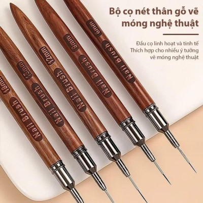 Cọ Nét Cán Gỗ Cao Cấp Nail Brush Làm Nail Kẻ Nét Siêu Mảnh Lông Mềm Đủ Size 6mm, 9mm, 12mm Vẽ Móng Liner Nghệ Thuật Nữ Women
