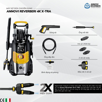 Máy xịt rửa xe cao áp 2500W - 150bar Annovi Reverberi 4K TWIN FLOW – Hàng chính hãng