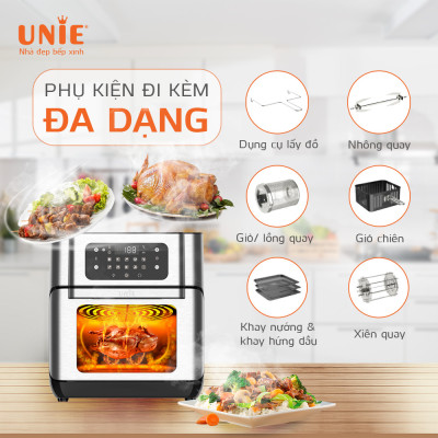 Nồi Chiên Không Dầu Unie UE-1000 Tiêu Chuẩn Đức 10 Chương Trình Nướng Dung Tích 12 Lít Công Suất 1800W - Hàng Chính Hãng