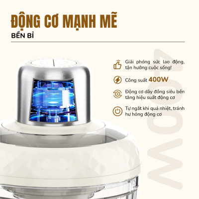 Máy xay thịt UNIE UM366, công suất 400W, 2 cối thủy tinh tiện lợi, động cơ đồng cao cấp; xay thịt, đánh ruốc, bóc tỏi tiện lợi; hàng chính hãng bảo hành 12 tháng