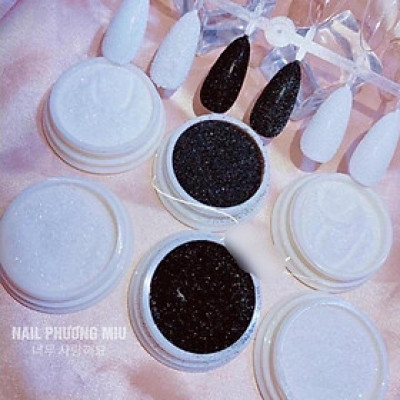 Set Nhũ Rắc Đen Trắng 6 Hũ, Chất Liệu Tinh Thể Kim Cương Siêu Sáng, Trang Trí Móng Lung Linh, Dành Cho Thợ Làm Nail Nữ Women