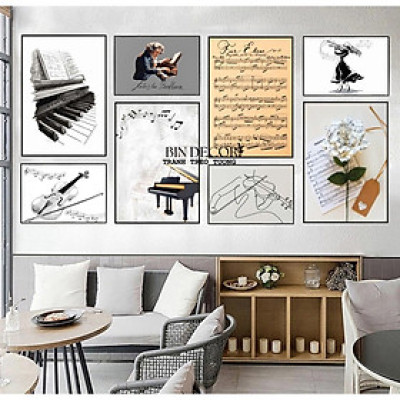 (ẢNH THẬT) Tranh treo tường âm nhạc 34 trang trí decor phòng tập âm nhạc có sẵn khung kèm đinh