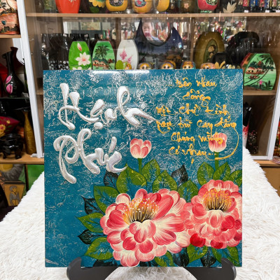 [ Sale Mạnh] Tranh sơn mài chữ ,thơ kèm họa tiết 40x40 cm ý nghĩa thích hợp làm quà tặng, trang trí,...