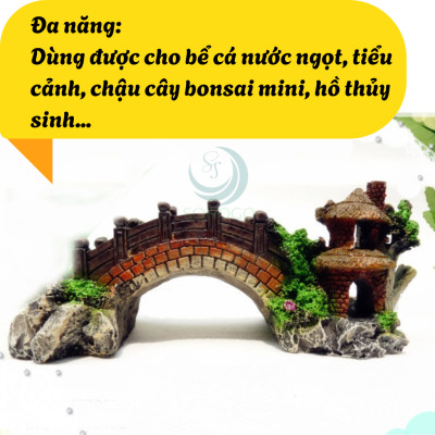 Cầu Trang Trí Hồ Cá Mini Cổ Trang- Mô Hình Cầu Giả Cảnh Quan Cho Bể Cá- Tiểu Cảnh Cầu Đá Phong Cách Cổ Điển- Cầu Giả Mini Decor Bể Cá- Tiểu Cảnh Cầu và Chòi Mini Phong Cảnh Hồ Cá