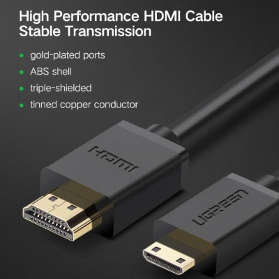 Ugreen UG10195HD108TK 1M màu Đen Cáp chuyển đổi Mini HDMI sang HDMI thuần đồng - HÀNG CHÍNH HÃNG