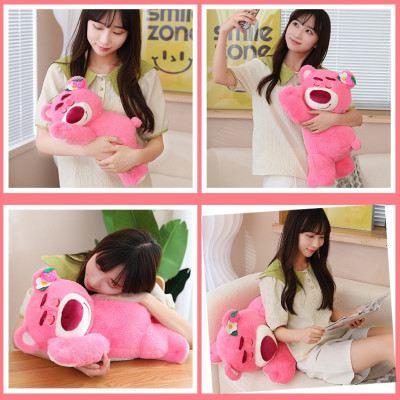 Gấu Dâu Bông Lotso Dâu Huggin Bear Lông Xù Nằm Dễ Thương Mềm Mịn Cao Cấp