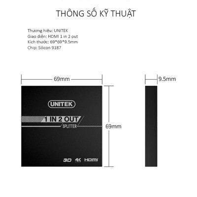 SOAIY Bộ Chia HDMI 1 Ra 2 Cổng UNITEK V116A Hỗ Trợ 4K Cao Cấp - Hàng Nhập Khẩu
