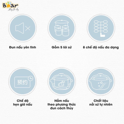 Nồi Nấu Cháo, Nấu Chậm 2,5L Bear SUBE003 - Hàng chính hãng