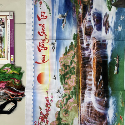 Tranh thêu chữ thập Lưu thủy sinh tài LV3016, tranh thêu 3D, kích thước 132 x 58 cm