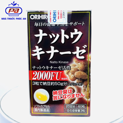 Viên uống ngăn ngừa đột quỵ, tai biến Orihiro Natto Kinase 2000FU Nhật Bản 60 viên
