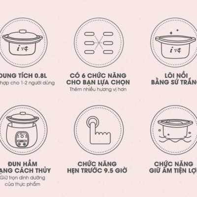 Nồi Chưng Yến, Nồi Nấu Chậm BEAR SUBE001 Tặng Khay Hấp Dung Tích 0,8 Lít Công Suất 200 W- Hàng Chính Hãng
