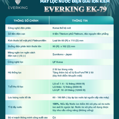 Máy Lọc Nước Điện Giải iON Kiềm EVERKING EK-79 - Hàng Chính Hãng