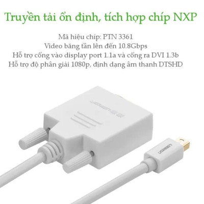 Ugreen UG10405MD102TK 2M Màu Trắng Cáp chuyển đổi Mini DP sang DVI 24 + 1 hỗ trợ phân giải 1080P - HÀNG CHÍNH HÃNG