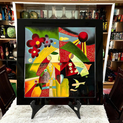 Tranh sơn mài PICASSO đắp nổi cao cấp Thanh Bình Lê 60x60 cm có  kèm khung sơn mài cao cấp