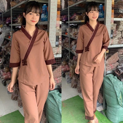 ĐỒ LAM ĐI CHÙA  Mẫu Cài Cút Kate Mịn