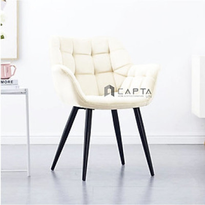 Ghế trang điểm có lưng tựa LARA 3A-F Nội thất Capta Ghế café nệm vải nhung may caro sọc vuông có tay vịn chân sắt đen 