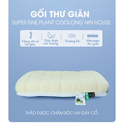 Gối thư giãn, ruột gối đầu thảo dược Super Fine Plant Coolong NIN House chăm sóc vai gáy cổ 48x74cm công thái học