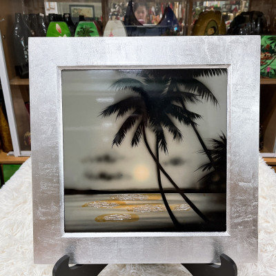 Tranh sơn mài đồng quê vẽ màu đẹp Thanh Bình Lê, hàng xuất khẩu 30x30 cm