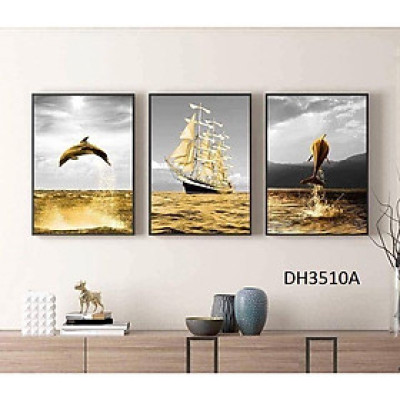  Tranh Treo Tường 3d Có Khung Vân Gỗ + Tặng Kèm Đinh 3 Chân