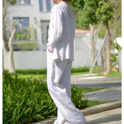 Set bộ áo khoác blazer tay dài và quần ống rộng cạp chun cực phong cách, tối giản, vintage