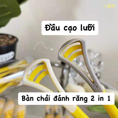 Sản phẩm dụng cụ vệ sinh -Hộp 8 cây bàn chải cho bé 2 in 1 kèm dụng cụ cạo lưỡi ,cán cầm chống trượt ,lông bàn chải sợi tơ siêu mềm , giúp chải răng sạch hơn , giảm vi khuẩn gây sâu răng và hôi miệng an toàn và tiện lợi