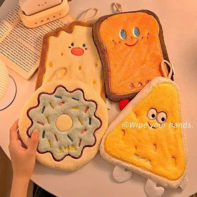 Set 4 Khăn Lau Tay Thấm Hút Tốt Họa Tiết Bánh Mỳ Phô Mai Cute - Khăn Mềm Mịn, Thấm Hút Tuyệt Vời - HÀNG CHÍNH HÃNG MINIIN