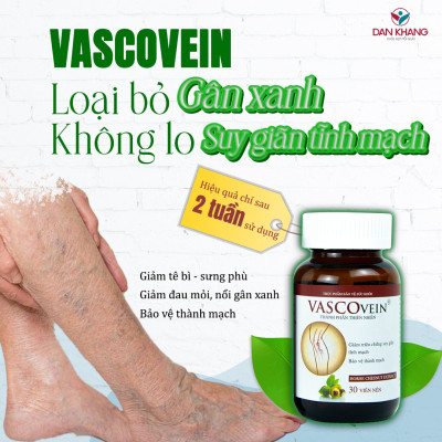 Liệu trình suy giãn tĩnh mạch Vascovein Dân Khang 4 món (3 viên uống và 1 kem) giúp giảm sưng đau tê phù chân