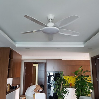 Quạt Trần Đèn 5 Cánh Nhựa Trắng 915w, có đèn trang trí, điều khiển từ xa