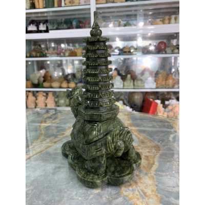 Long Quy - Rùa đầu rồng cõng Tháp Văn Xương | Ngọc Ấn Độ | 23.5cm |