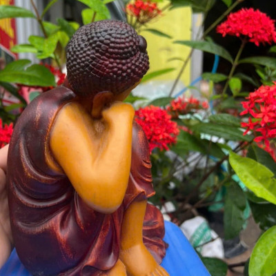 Tượng phật an nhiên bằng gỗ hương đá  sơn pu giả cổ cao 20x12cm 