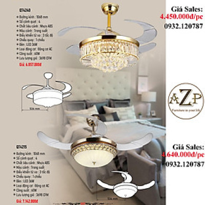 AZP - ĐÈN QUẠT TRẦN / ĐÈN TRANG TRÍ / ĐÈN PHÒNG KHÁCH / PHÒNG NGỦ AZP-QT4215 / QT4240 phong cách đương đại, hàng nhập khẩu AZP