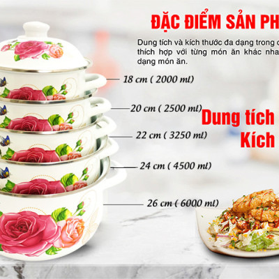 Bộ 5 Nồi Men Cao Cấp Đa Năng Galen G010 Không Gỉ Siêu Bền Siêu Tiện Lợi