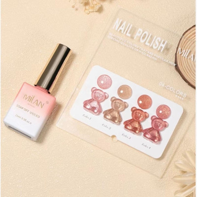 Set Sơn Thạch Nhũ Hồng MiLan 4 Màu Cao Cấp Làm Nail Đẹp, Chất Gel Mịn Dễ Kéo, Tặng Kèm Bảng Màu Gấu Làm Móng Siêu Đẹp Sơn Gel Nữ Women