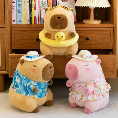Thú nhồi bông Capybara đi biển ngộ nghĩnh - Size 35cm đến 45cm - Quà tặng gấu bông chuột lang đeo phao vịt cute.