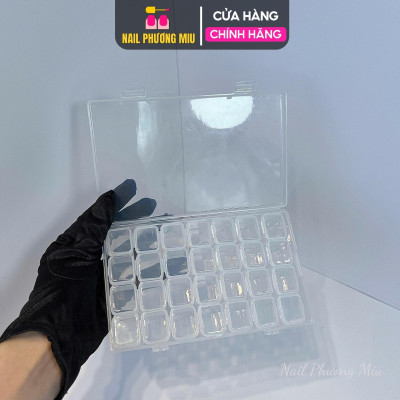 Khay Nhựa Trong 28 Ô Đựng Charm Bông Đá Có Nắp Riêng Từng Ngăn Làm Nail, Hộp Nhựa Pvc Plastic 28 Ngăn Dẻo Không Bể Vỡ Khi Rớt, Chống Bụi