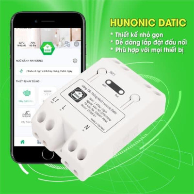 Công Tắc Wifi Hunonic Datic Basic 1 Kênh Bật Tắt Từ Xa Trên Điện Thoại, Ra Lệnh Giọng Nói Tiếng Việt