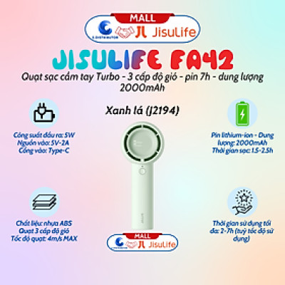 Quạt mini cầm tay JisuLife FA42 - dung lượng pin 2000 - 4500mAh - Hàng chính hãng