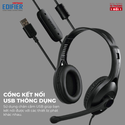 Tai nghe chụp tai có mic EDIFIER USB K800 Chống ồn Chân cắm USB- Hàng chính hãng