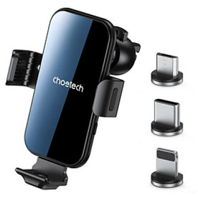 Gía đỡ Choetech T201 15w tích hợp sạc không dây trên ô tô  kèm 3 đầu sạc hít nam châm đa năng - hàng chính hãng
