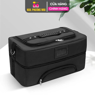 Cốp Vải To Đựng Đồ Làm Nail Đa Năng 2 Tầng 4 Khay Nhựa Chắc Chắn, Túi Vải Canvas 43x23x21cm Dày Dặn 2 Khóa Chống Nước Có Quai Đeo Và Tay Xách
